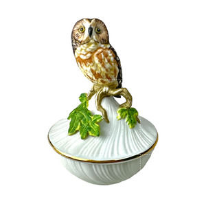 Vintage Saw-Whet Owl by Maruri Trinket Box Porcelain 3" Tall